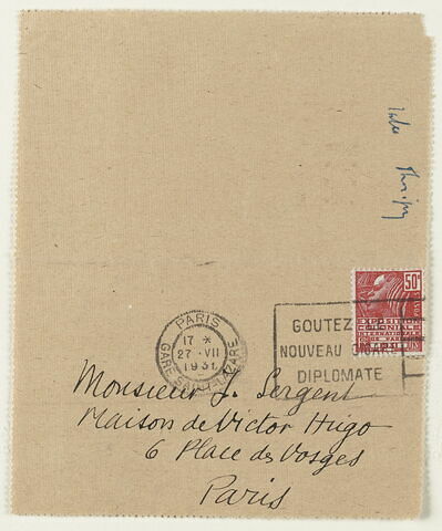 Lettre autographe signée Maurice Denis à Jean Sergent, 26 juillet, image 2/2