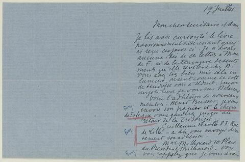 Lettre autographe signée Maurice Denis à Raymond Escholier, 19 juillet, image 2/2