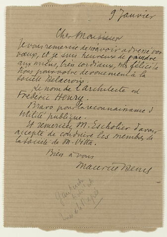 Lettre autographe signée Maurice Denis à Jean Sergent, 9 janvier 1933, image 1/2