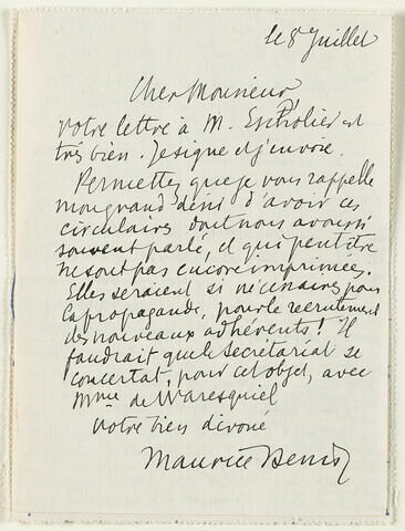 Lettre autographe signée Maurice Denis à Jean Sergent, 8 juillet, image 3/3