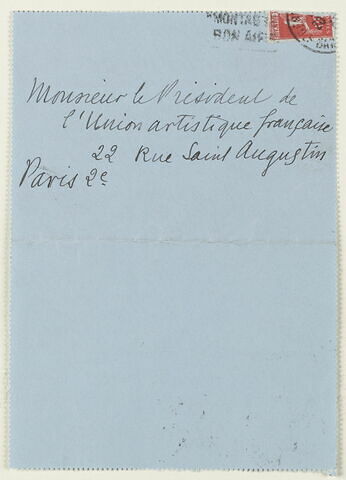 Lettre autographe signée Maurice Denis au Président de l'Union artistique française, 19 mai, image 1/2