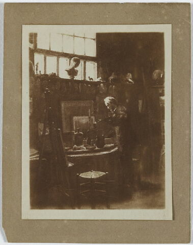 Constant Dutilleux dans son atelier occupé à préparer sa palette, d'après un tableau de Charles Desavary conservé au musée d'Arras, image 1/1
