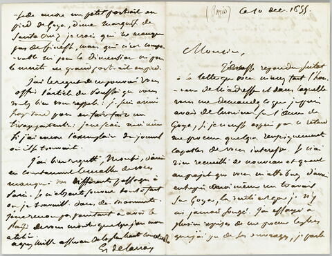 Lettre autographe signée Delacroix à Laurent Matheron, 10 décembre 1855, image 1/2