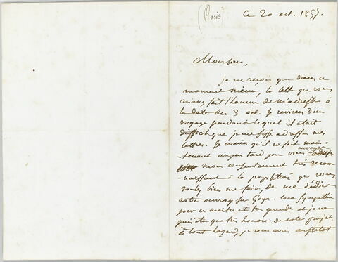 Lettre autographe signée Delacroix à Laurent Matheron, 20 octobre 1857, image 2/2