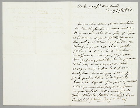 Lettre autographe signée Delacroix à Charles Rivet, 19 septembre 1862, image 1/2