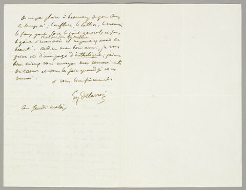 Lettre autographe signée Delacroix à Charles Rivet, 