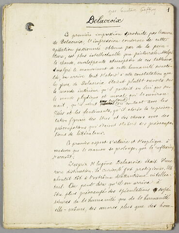 Texte manuscrit sur Eugène Delacroix