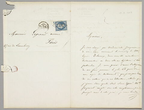 Lettre autographe signée Me Félix Simon à Eugène Legrand, Metz, 17 août 1863, image 2/2