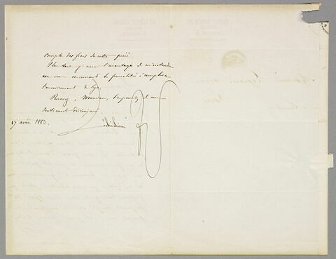 Lettre autographe signée Me Félix Simon à Eugène Legrand, Metz, 17 août 1863