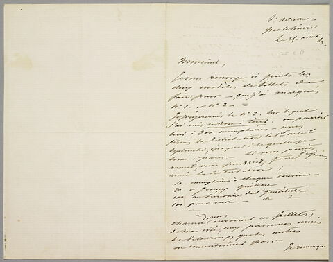 Lettre autographe signée Achille Piron à Eugène Legrand, Sainte-Adresse, 25 août 1863, image 2/2