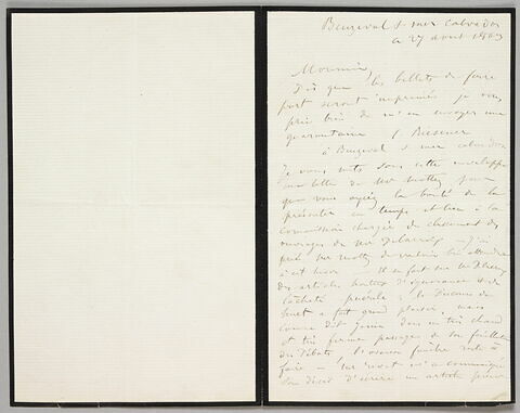 Lettre autographe signée Léon Riesener à Eugène Legrand, Beuzeval, 27 août 1863, image 1/2
