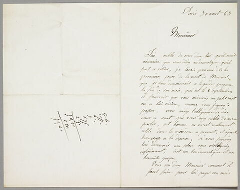 Lettre autographe signée Jenny Le Guillou à Eugène Legrand, 30 août 1863, image 2/2