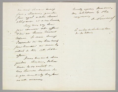 Lettre autographe à en tête de la charge d'Eugène Legrand à X, 17 septembre 1863