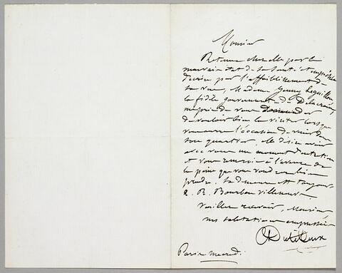 Lettre autographe signée Constant Dutilleux à Eugène Legrand, Paris, 2 octobre 1863