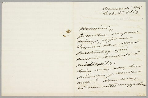 Lettre autographe signée Achille Piron à Eugène Legrand, 14 octobre 1863, image 2/2