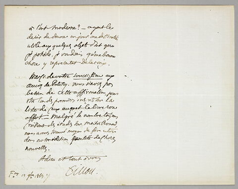 Lettre autographe signée Benjamin Fillon à Eugène Legrand, 12 novembre 1863