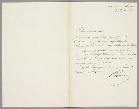 Lettre autographe signée Achille Piron à Eugène Legrand, Paris, 1er août 1864