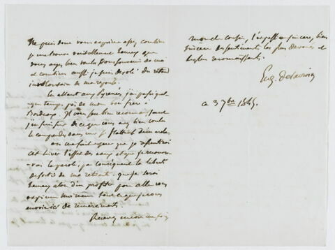 Lettre autographe signée Eugène Delacroix destinée à Pierre-Antoine Berryer, 3 septembre 1845