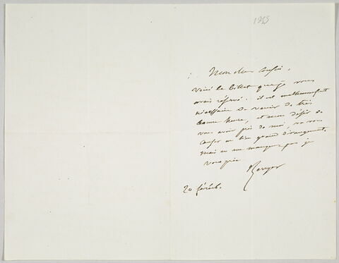 Lettre autographe signée Pierre-Antoine Berryer destinée à Eugène Delacroix, 20 février