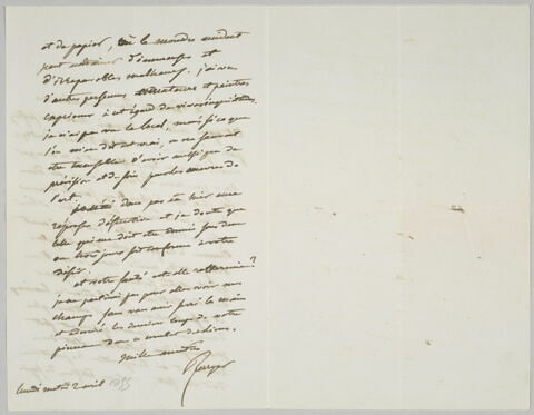 Lettre autographe signée Pierre-Antoine Berryer destinée à Eugène Delacroix, lundi matin 2 avril, image 2/2