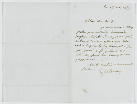 Lettre autographe signée Eugène Delacroix à Pierre-Antoine Berryer, 17 mai 1855