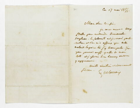 Lettre autographe signée Eugène Delacroix à Pierre-Antoine Berryer, 17 mai 1855, image 2/2