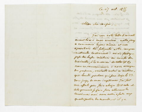 Lettre autographe signée Eugène Delacroix destinée à Pierre-Antoine Berryer, 17 oct. 1855
