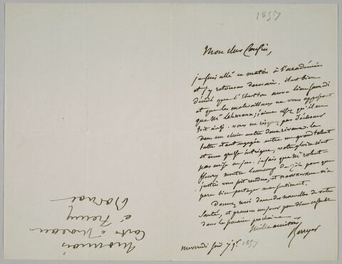Lettre autographe signée Pierre-Antoine Berryer destinée à Eugène Delacroix, [7 janvier 1857]