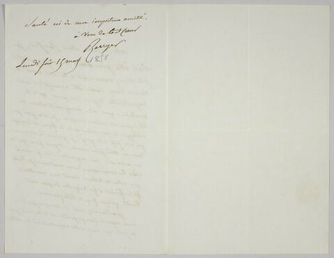 Lettre autographe signée Pierre-Antoine Berryer destinée à Eugène Delacroix, lundi soir 15 mars