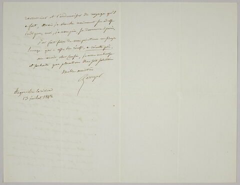 Lettre autographe signée Pierre-Antoine Berryer destinée à Eugène Delacroix, Angerville la Rivière 13 juillet 1858, image 2/2