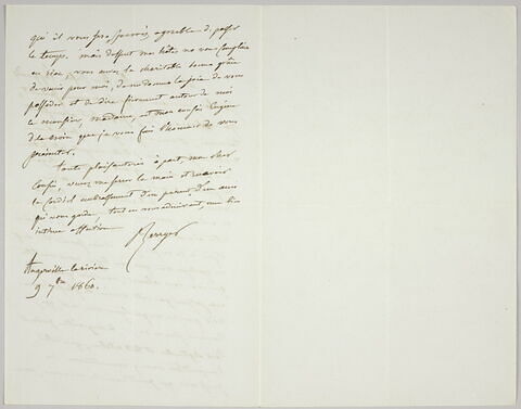 Lettre autographe signée Pierre-Antoine Berryer destinée à Eugène Delacroix, 9 septembre [1860], image 1/2
