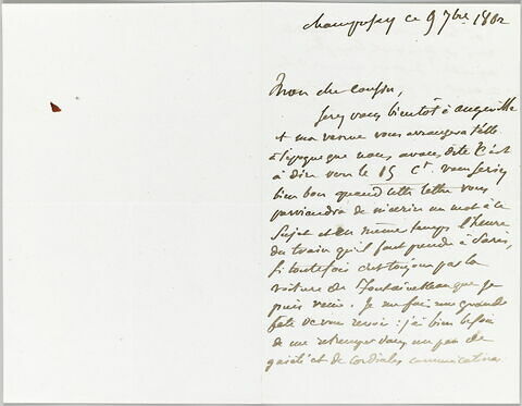 Lettre autographe signée Eugène Delacroix destinée à Pierre-Antoine Berryer, 9 septembre 1862, image 2/2
