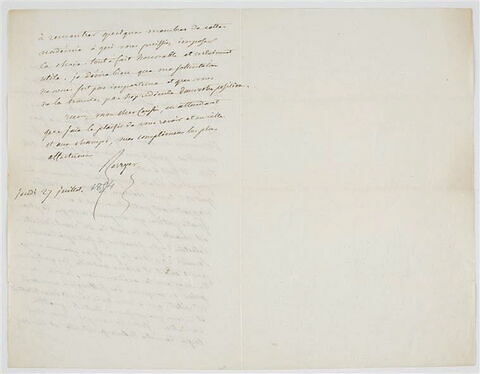 Lettre autographe signée Pierre-Antoine Berryer destinée à Eugène Delacroix, jeudi 27 juillet, image 2/2