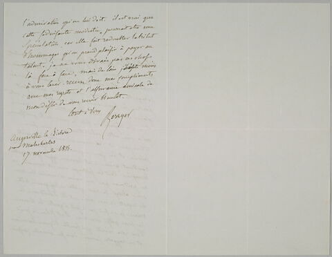 Lettre autographe signée Pierre-Antoine Berryer destinée à Eugène Delacroix, Angerville la Rivière par Malesherbes 17 novembre 1855, image 2/2