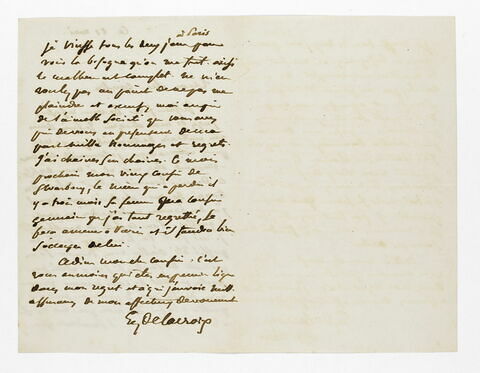Lettre autographe signée Eugène Delacroix à Pierre-Antoine Berryer, 11 mai 1856, image 1/2