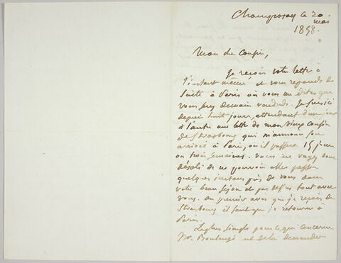 Lettre autographe signée Eugène Delacroix destinée à Pierre-Antoine Berryer, 20 mai 1858, image 2/4