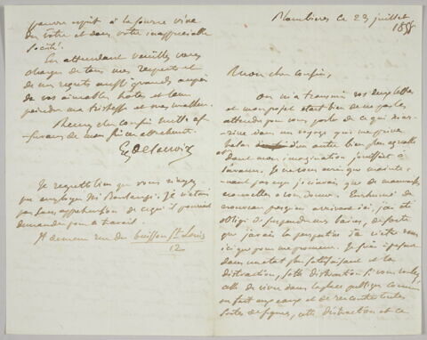 Lettre autographe signée Eugène Delacroix destinée à Pierre-Antoine Berryer, Plombières, ce 23 juillet 1858, image 1/4
