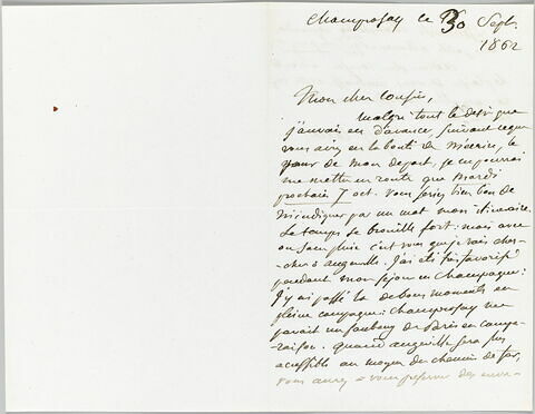 Lettre autographe signée Eugène Delacroix destinée à Pierre-Antoine Berryer, 30 septembre 1862, image 2/2