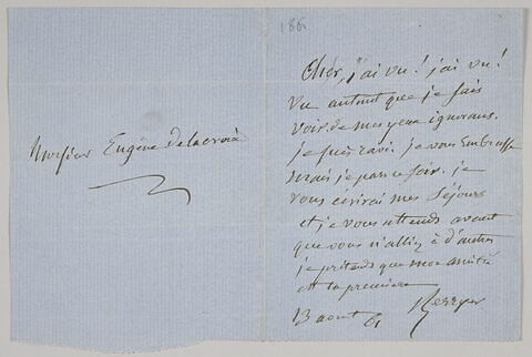 Lettre autographe signée Pierre-Antoine Berryer destinée à Eugène Delacroix, 13 août 1861