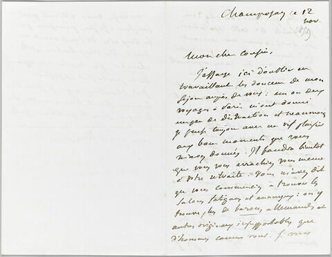 Lettre autographe signée Eugène Delacroix destinée à Pierre-Antoine Berryer ce 12nov[embre 1859], image 1/2