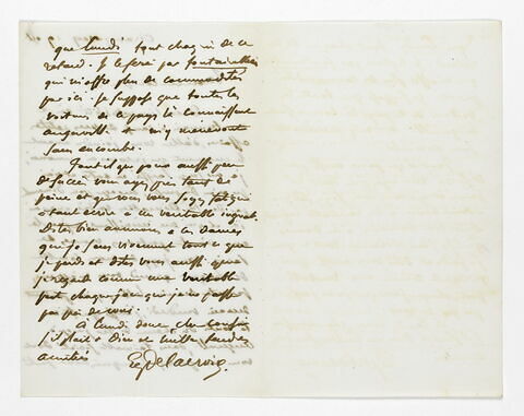 Lettre autographe signée Eugène Delacroix destinée à Pierre-Antoine Berryer, Champrosay 19 oct., image 1/2