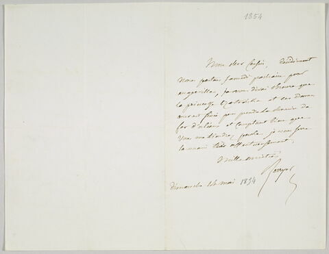 Lettre autographe signée Pierre-Antoine Berryer à Eugène Delacroix, dimanche 14 mai 1854