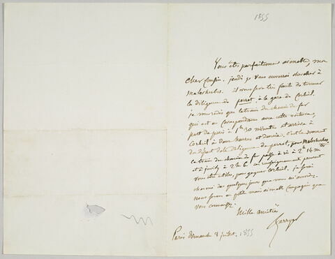 Lettre autographe signée Pierre-Antoine Berryer destinée à Eugène Delacroix, Paris dimanche 8 juillet [1855], image 1/1