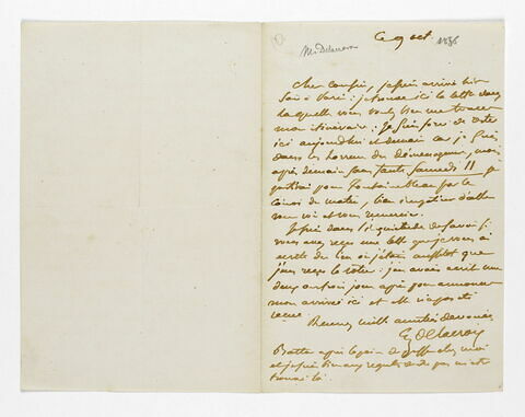 Lettre autographe signée Eugène Delacroix destinée à Pierre-Antoine Berryer, 9 octobre [1856], image 1/1