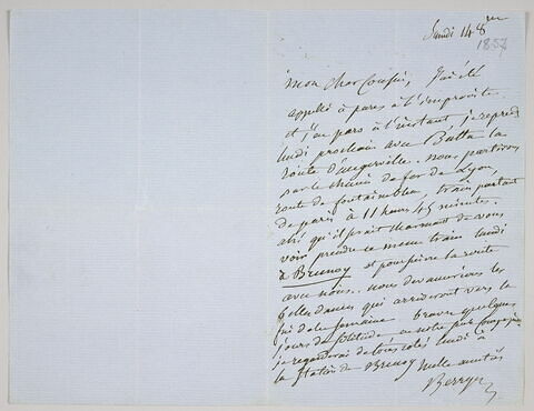 Lettre autographe signée Pierre-Antoine Berryer destinée à Eugène Delacroix, 14 octobre [1857], image 1/1