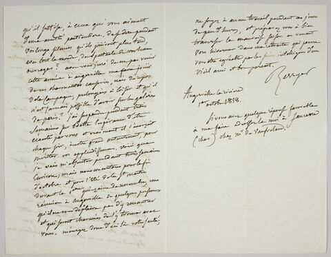 Lettre autographe signée Pierre-Antoine Berryer destinée à Eugène Delacroix, Angerville la Rivière 1 octobre 1858