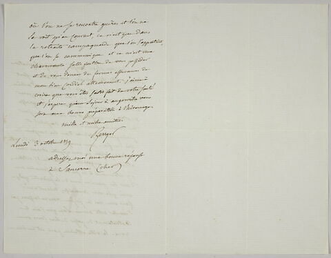Lettre autographe signée Pierre-Antoine Berryer à Eugène Delacroix, 3 octobre 1859, image 2/2