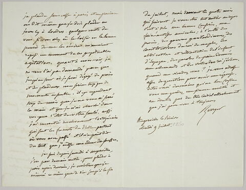 Lettre autographe signée Pierre-Antoine Berryer destinée à Eugène Delacroix, 9 juillet [1860], image 2/2
