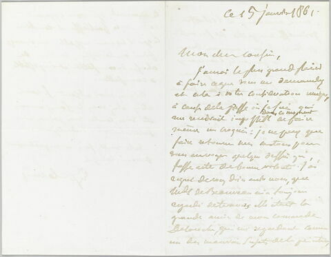 Lettre autographe signée Eugène Delacroix destinée à Pierre-Antoine Berryer, 15 janvier 1861, image 1/2