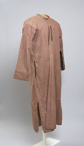 Robe en coton imprimé rayures rouges et blanches à palmettes et doublée coton beige (doublure du col orange), image 2/4